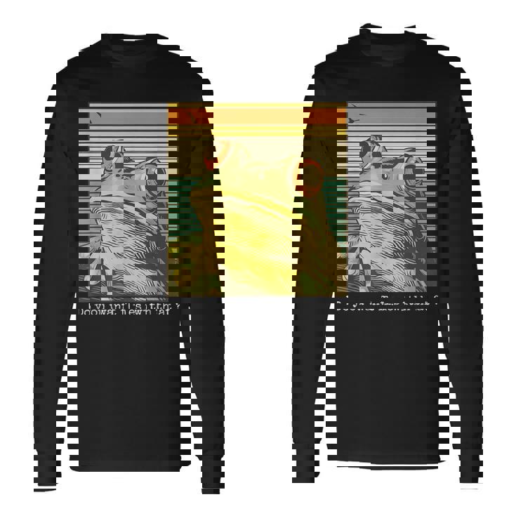 かわいい 面白い レトロ カエル 長袖Tシャツ