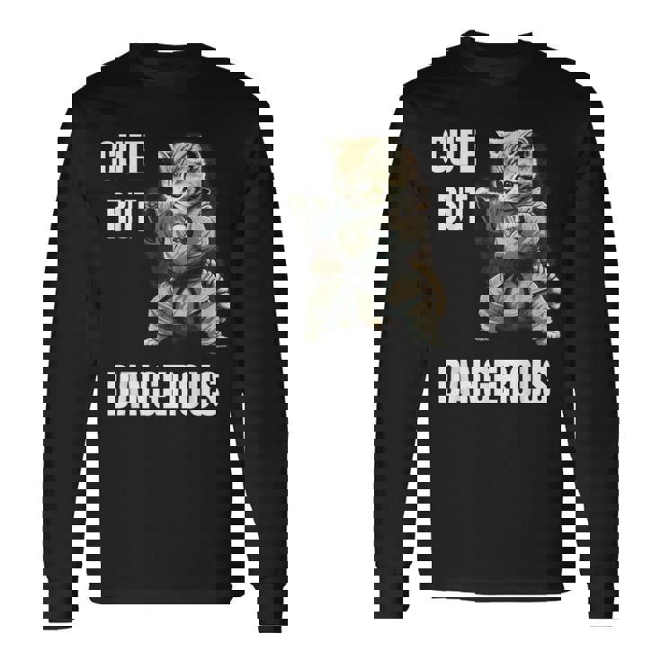 かわいいけど危険な空手 面白い テコンドー 猫 格闘技 長袖Tシャツ