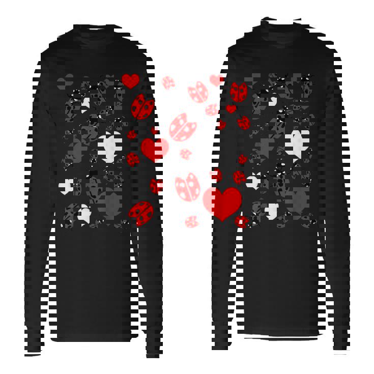 かわいいてんとう虫とハートのてんとう虫柄 長袖Tシャツ