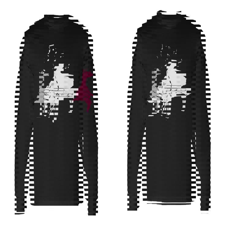 かわいいアルパカ弾き ピアノ音符記号 ミュージシャンアート 長袖Tシャツ