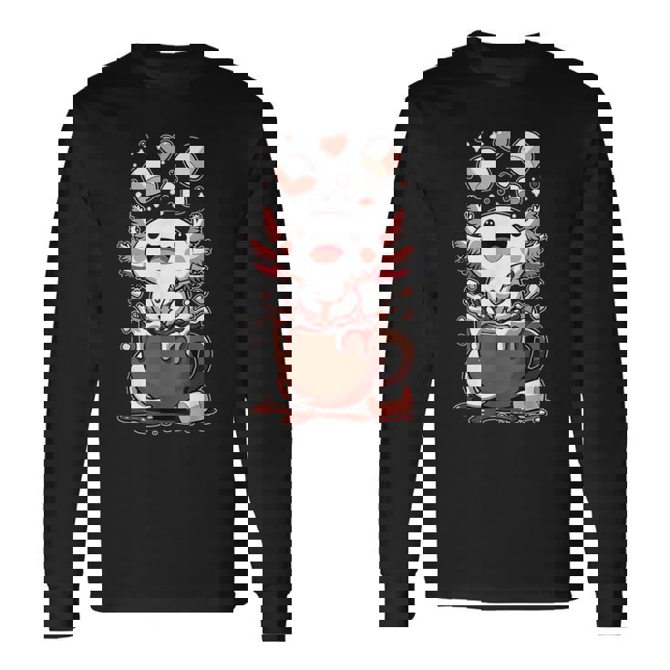 かわいいウーパールートル ホット チョコレート マシュマロ チョコレート ウーパールーパー 長袖Tシャツ