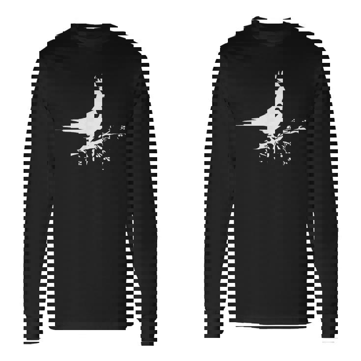 かわいいオカメインコのシルエットハート 鳥好きの方に 長袖Tシャツ