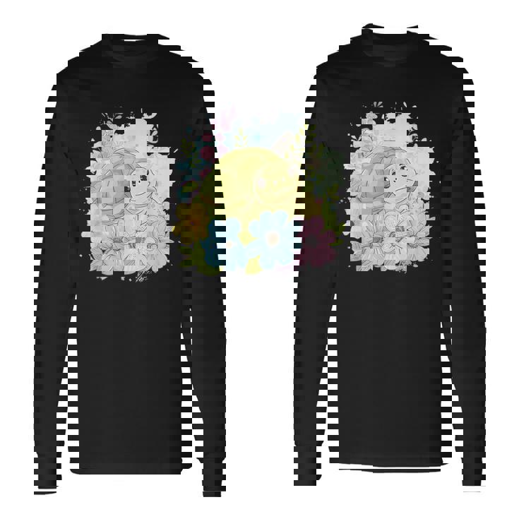 かわいいカメの花 I キッズ 亀 長袖Tシャツ ギフトのアイデア