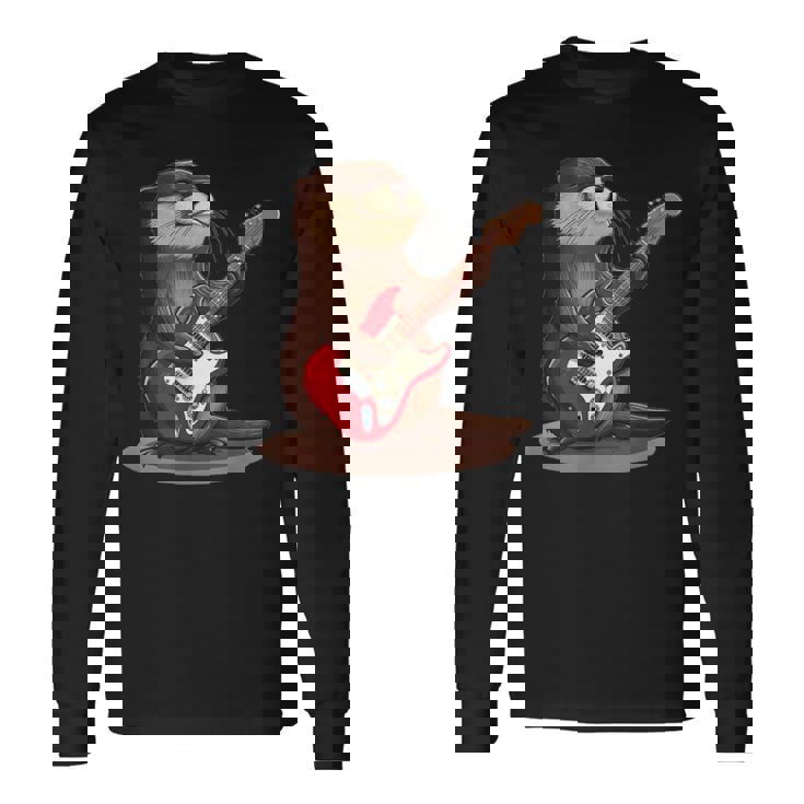 かわいいカワウソがギターを弾くコスチューム。 長袖Tシャツ