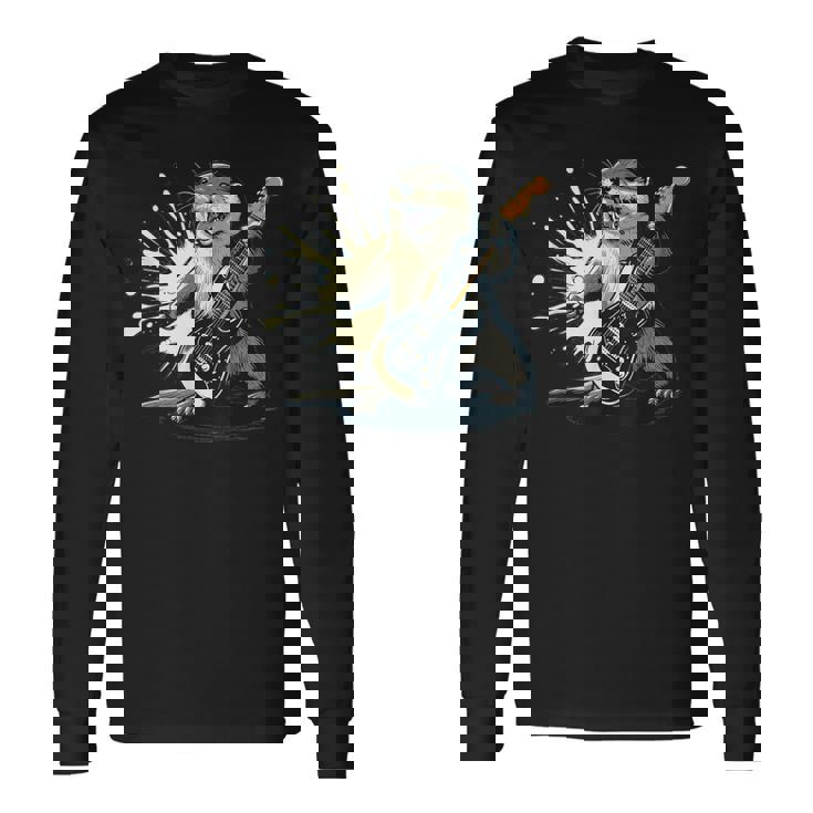かわいいカワウソの顔のコスチューム エレキギター付き 音楽ファン向け 長袖Tシャツ