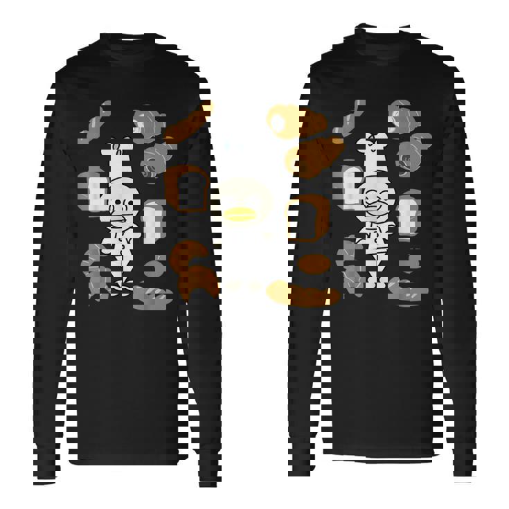 かわいいコックさん パン屋さん編 鳥 フランスパン クロワッサン チョコレートコルネ 食パン 料理 おいしい おもしろ 長袖Tシャツ
