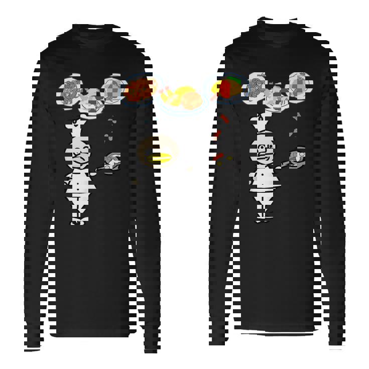 かわいいコックさん 洋食屋さん オムライス ナポリタン ハンバーグ エビフライ ウィンナー フライパン おもしろ 長袖Tシャツ