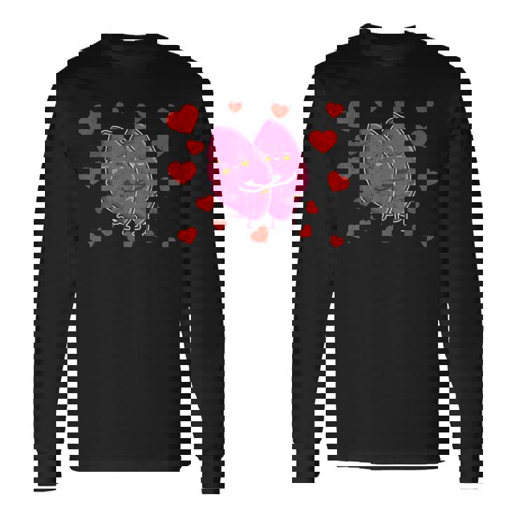 かわいいサツマイモ カップル ハグサツマイモ 長袖Tシャツ