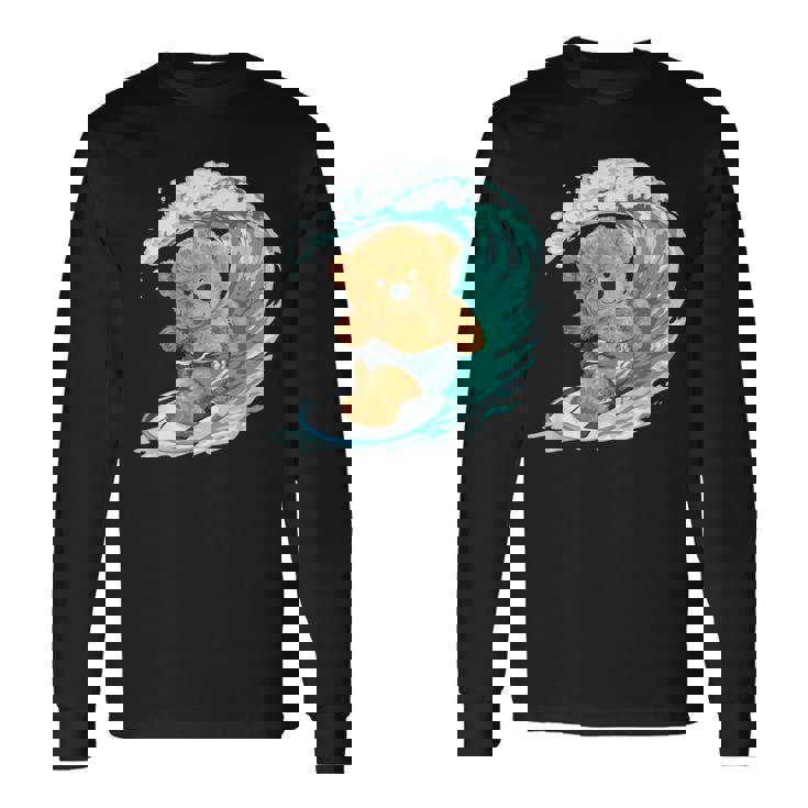 かわいいサーファーのテディベア。 長袖Tシャツ ギフトのアイデア