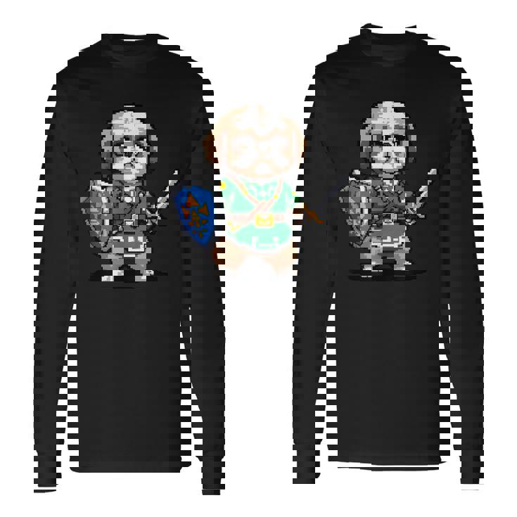 かわいいシーズー犬 レトロビデオゲームキャラクター 長袖Tシャツ
