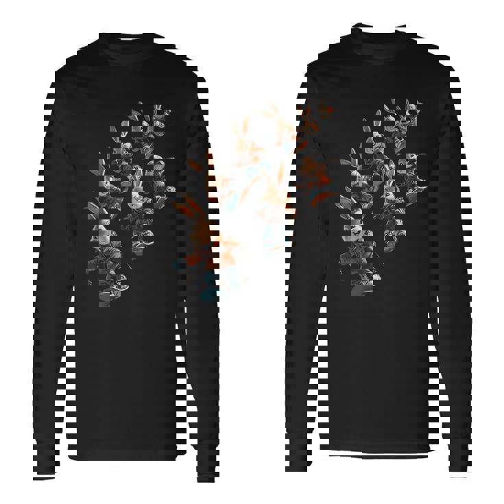 かわいいスノーボードウサギの漫画アート 長袖Tシャツ