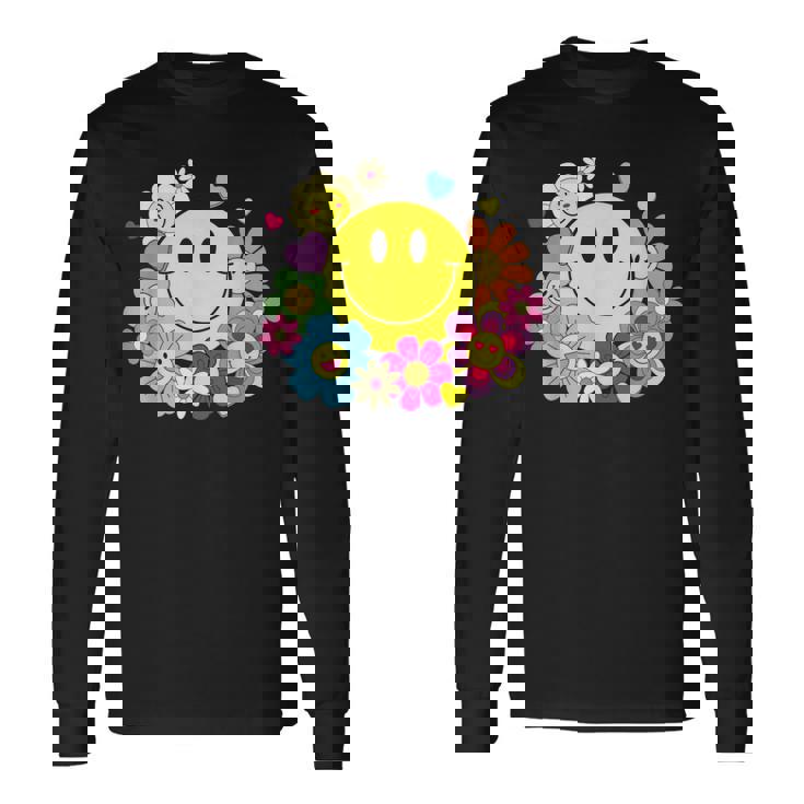 かわいいスマイルフェイス 花 ハッピーフェイス 花 ハート キッズ ガールズ 長袖Tシャツ ギフトのアイデア