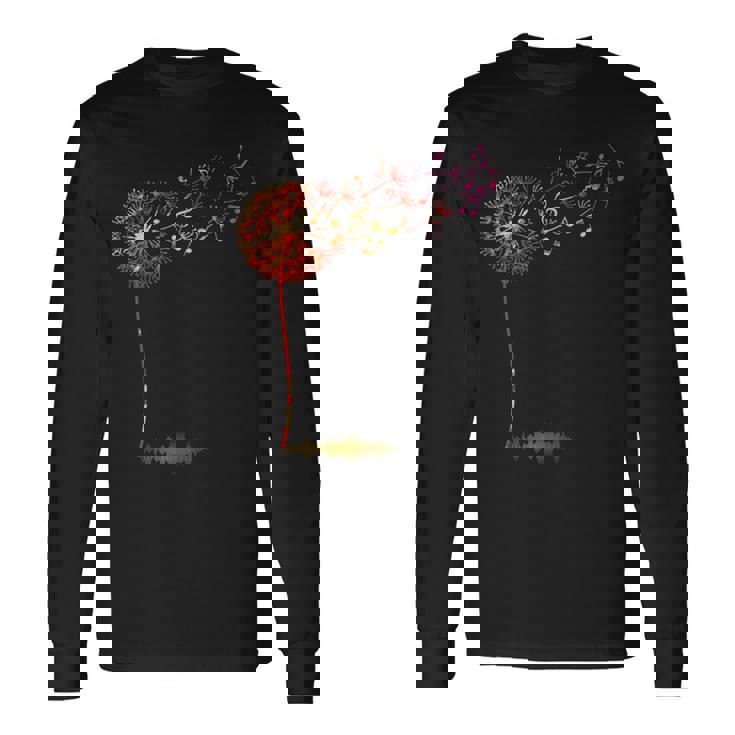 かわいいタンポポ 音符付き 花 男女兼用 音楽 長袖Tシャツ