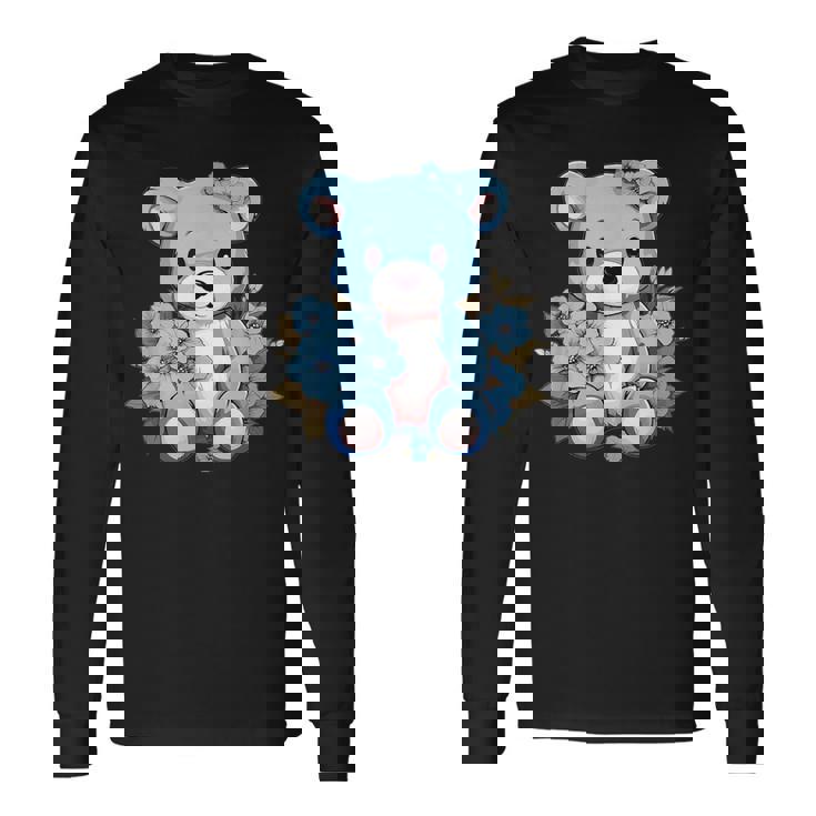 かわいいテディベアと花と一緒に I テディベア 長袖Tシャツ