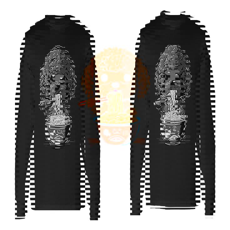 かわいいトイプードル 犬食べるラーメン 長袖Tシャツ