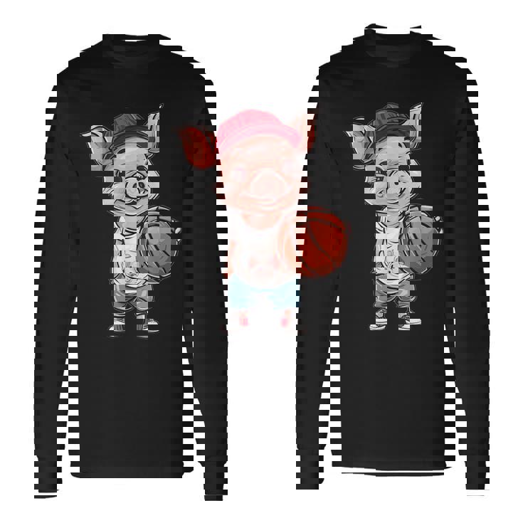 かわいいバスケットボールブタ 長袖Tシャツ ギフトのアイデア