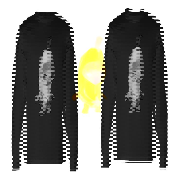 かわいいバナナ猫 ハッピーバナナキャットミーム キティ 猫好きミーム 長袖Tシャツ