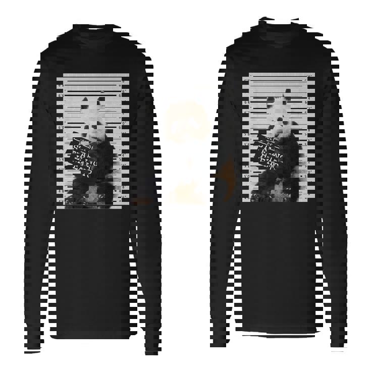 かわいいパンダの顔写真 犯罪者パンダ 長袖Tシャツ