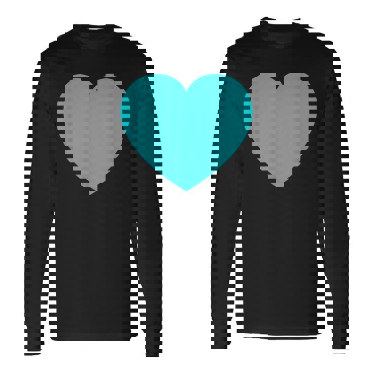 かわいいブルーターコイズハート 長袖Tシャツ