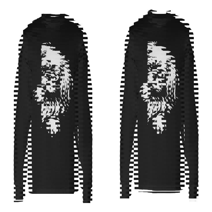 かわいいペキニーズのぞき見犬のグラフィック デザイン 長袖Tシャツ