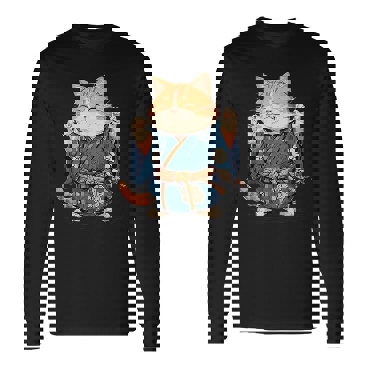 かわいいマワシ相撲帯猫ちゃんの力士 長袖Tシャツ