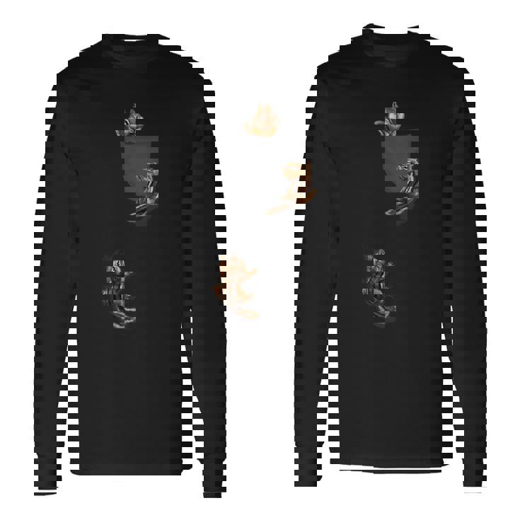 かわいいリス遊び、ポケットに登る、シマリス 長袖Tシャツ