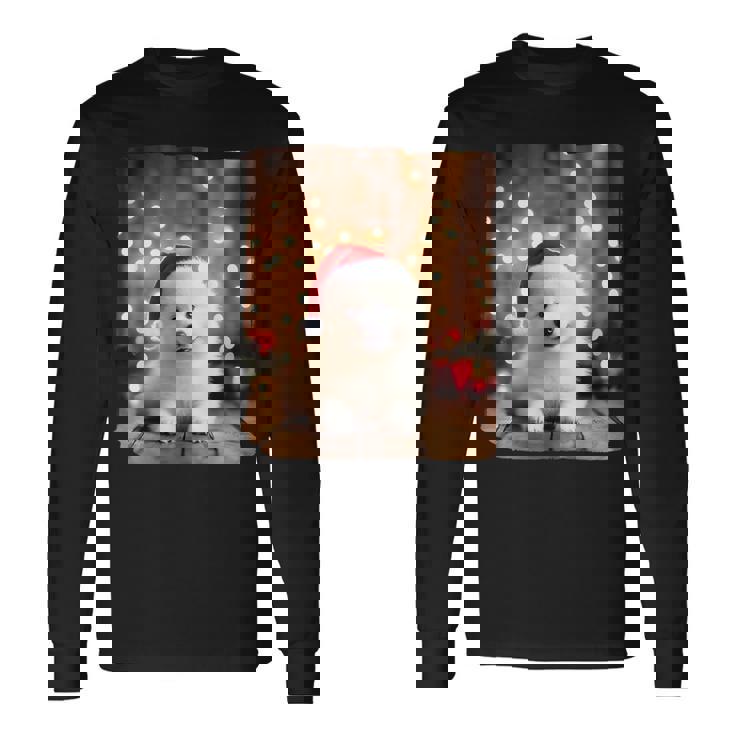 かわいい子犬の動物のクリスマス–サモエド犬のグラフィック 長袖Tシャツ