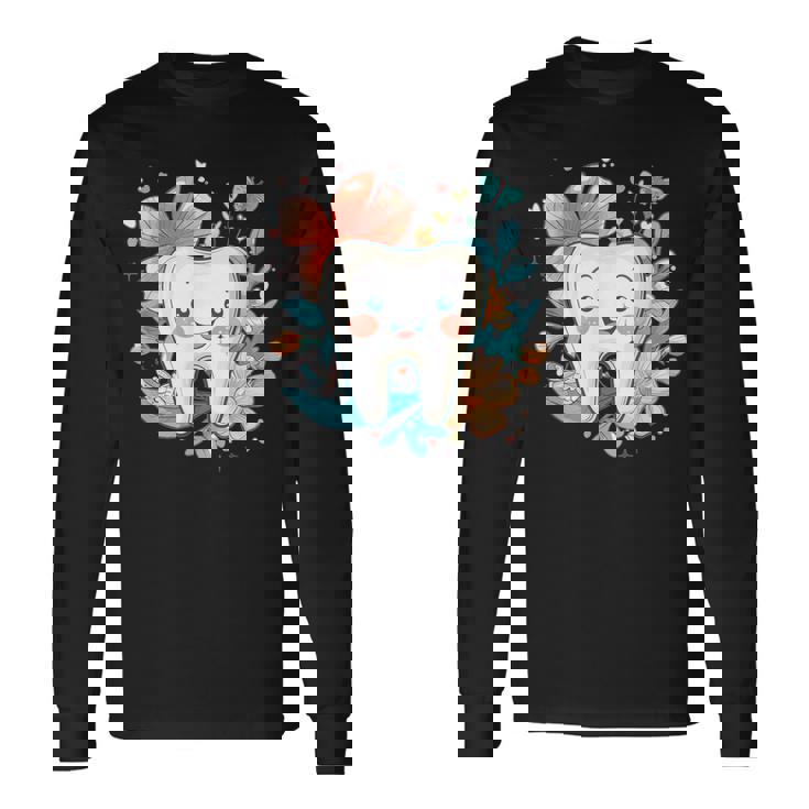 かわいい歯と花iキッズ歯 長袖Tシャツ