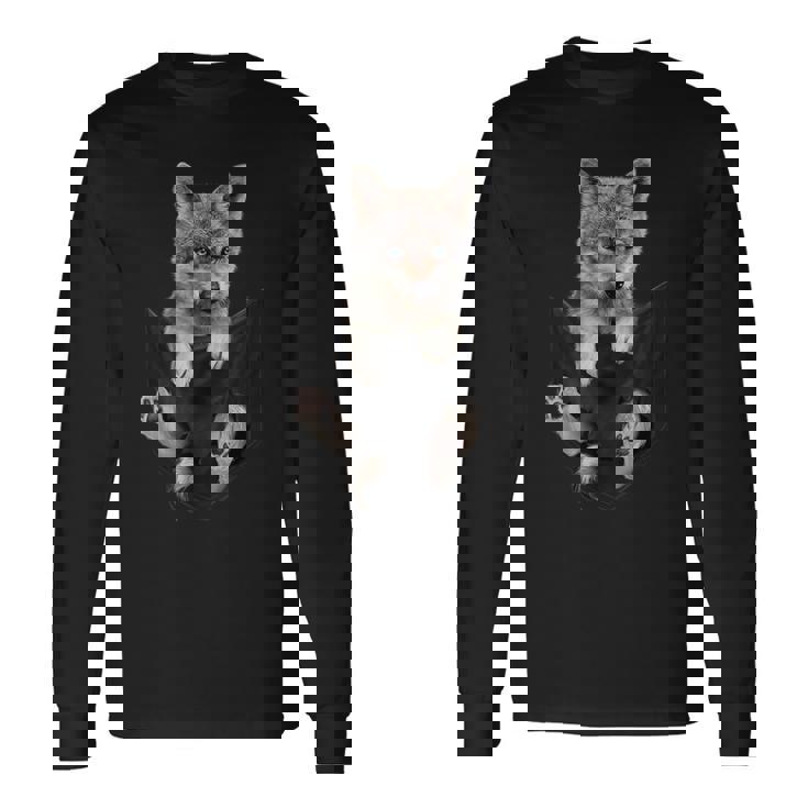 かわいい毛皮のような茶色のオオカミのポケット 長袖Tシャツ