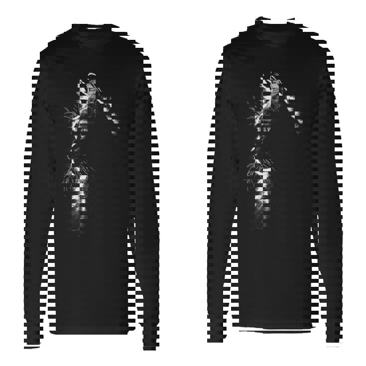 かわいい猫のシルエット 猫の肉球 猫好き 愛猫家 ペット 猫飼い おもしろ 可愛い ネコ ねこ 猫 長袖Tシャツ