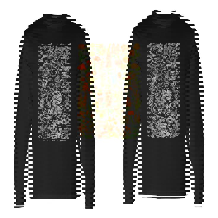 かわいい花 ビンテージ ボタニカル 花のイラスト 長袖Tシャツ