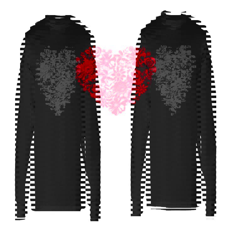 かわいい花赤いハート花のバレンタインデーの愛 長袖Tシャツ ギフトのアイデア