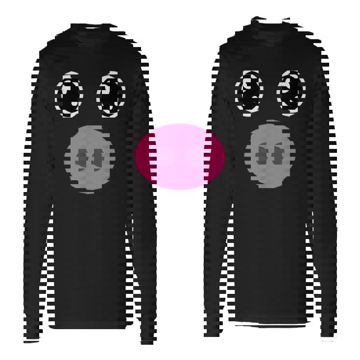 かわいい豚の顔 ピンクの鼻 面白い動物愛好家コスチューム 長袖Tシャツ