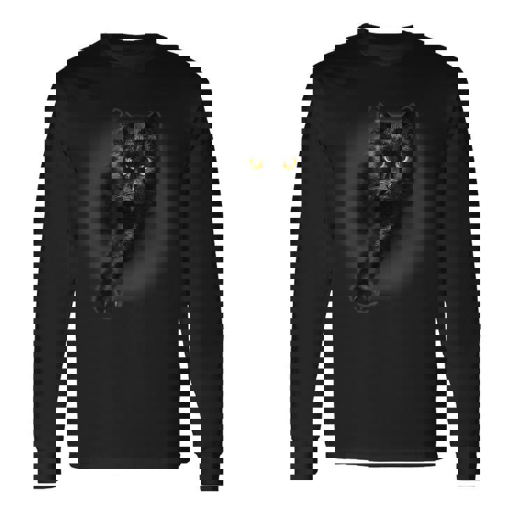 かわいい黒猫 黄色い目 猫 ギフト 長袖Tシャツ