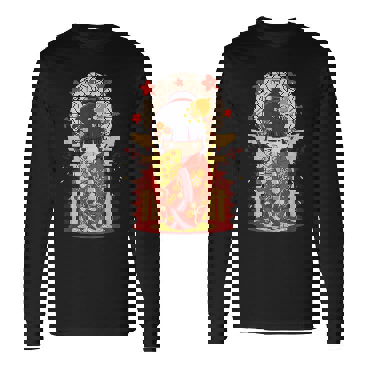 こけし 人形 シャツ 和装 赤 日本運 福 長袖Tシャツ