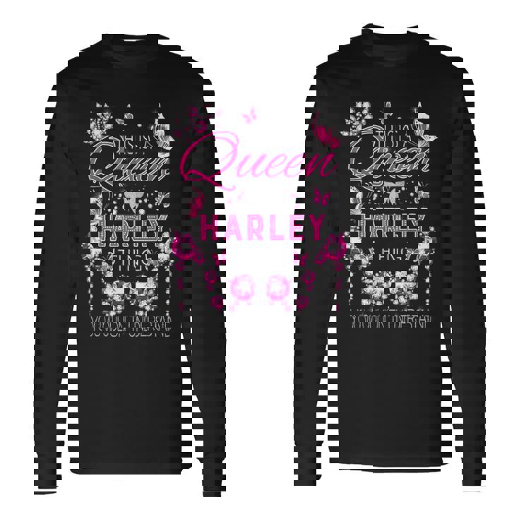 これはハーレーダビッドソンの女王の名前入り誕生日です。 長袖Tシャツ