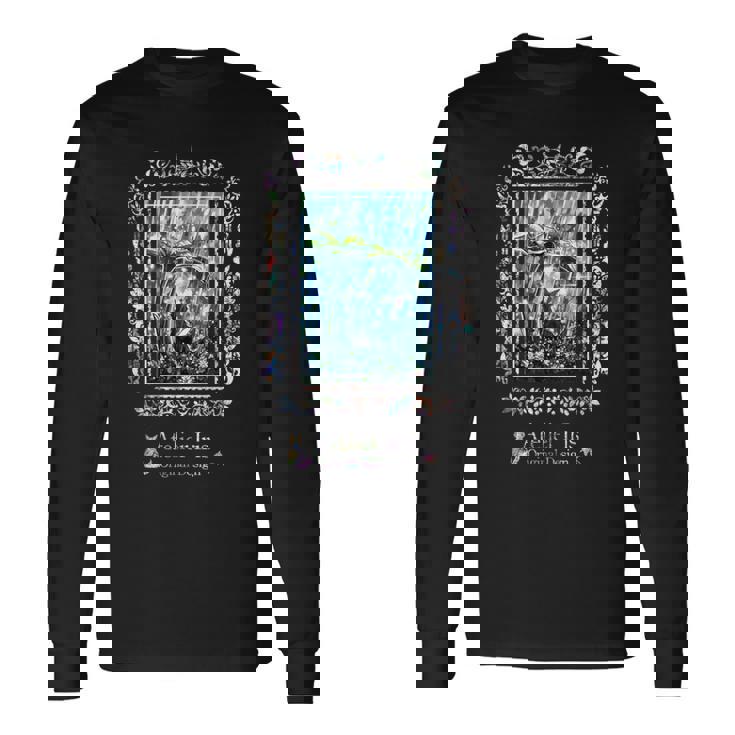 じっと雨宿り 猫 雨 長袖Tシャツ