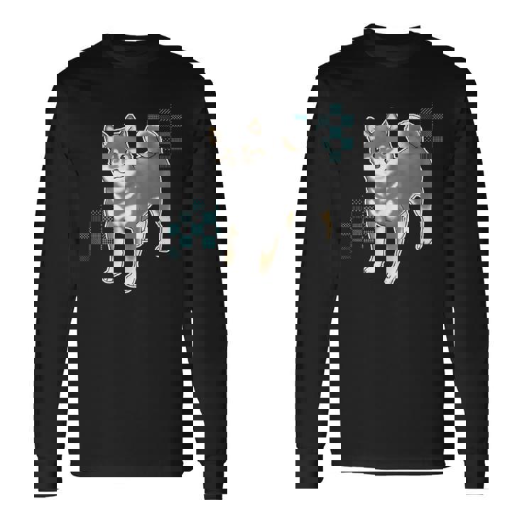 つぶらな瞳で見つめる黒柴 長袖Tシャツ