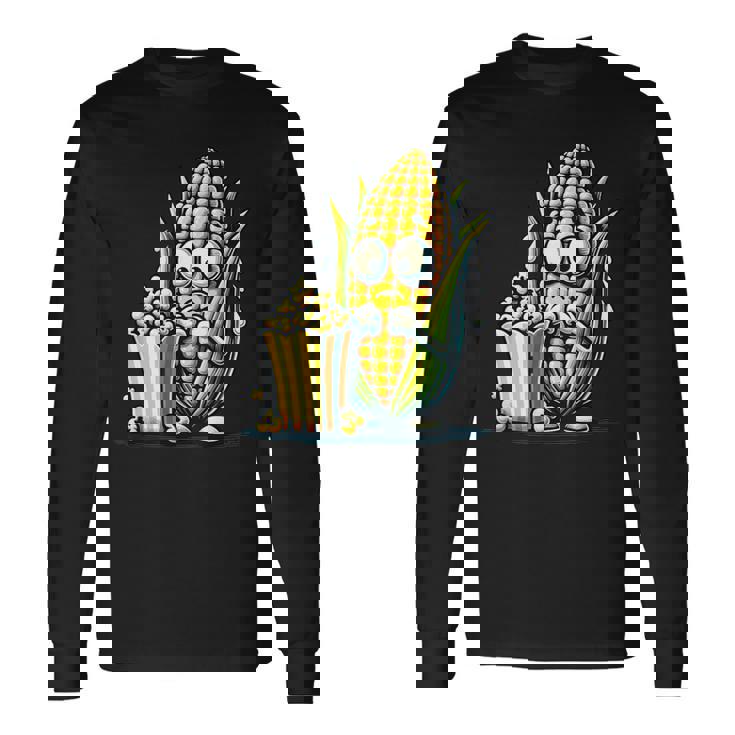 とうもろこしとポップコーンのキャラクター 長袖Tシャツ
