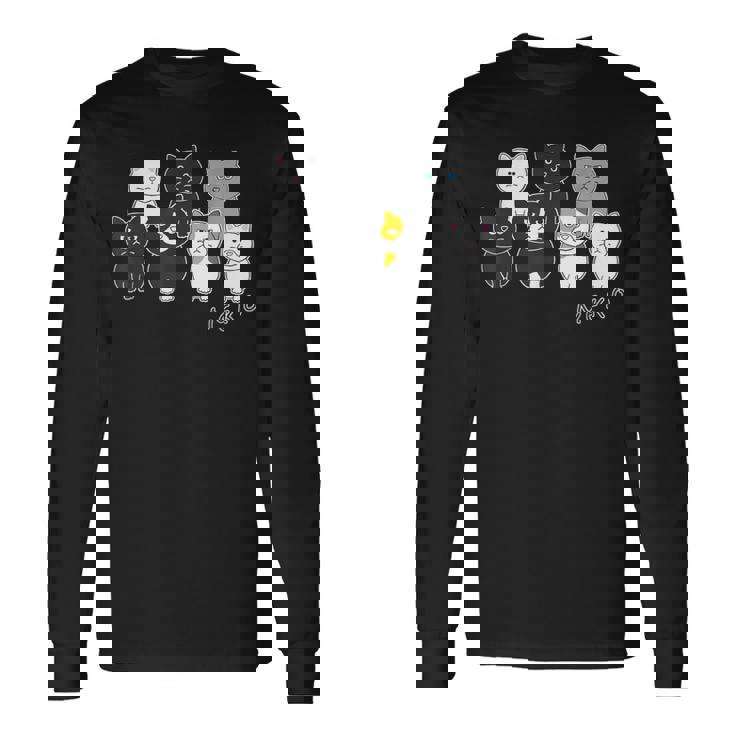 ねこさん『ウチノネコドコ』ハチワレ 黒猫 三毛猫 白猫 Neko【どうぶつフレンズ】フキゲンネコ 猫 動物 イラスト 長袖Tシャツ