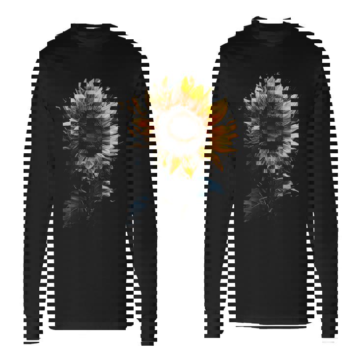 ひまわり ボタニカル 自然 アート フラワーガーデン ギフト 長袖Tシャツ