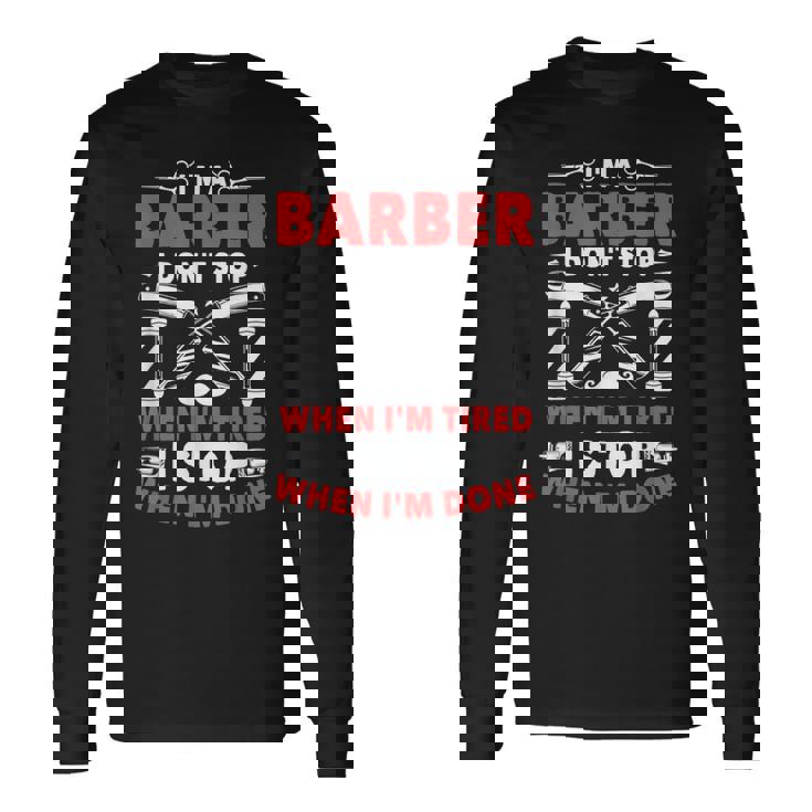 やったら床屋止まるよ美容師理髪師プレゼント 長袖Tシャツ