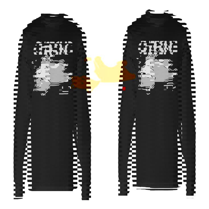 やる気スイッチ故障中 充電中 犬 柴犬 犬好き かわいい おもしろ 面白い 長袖Tシャツ