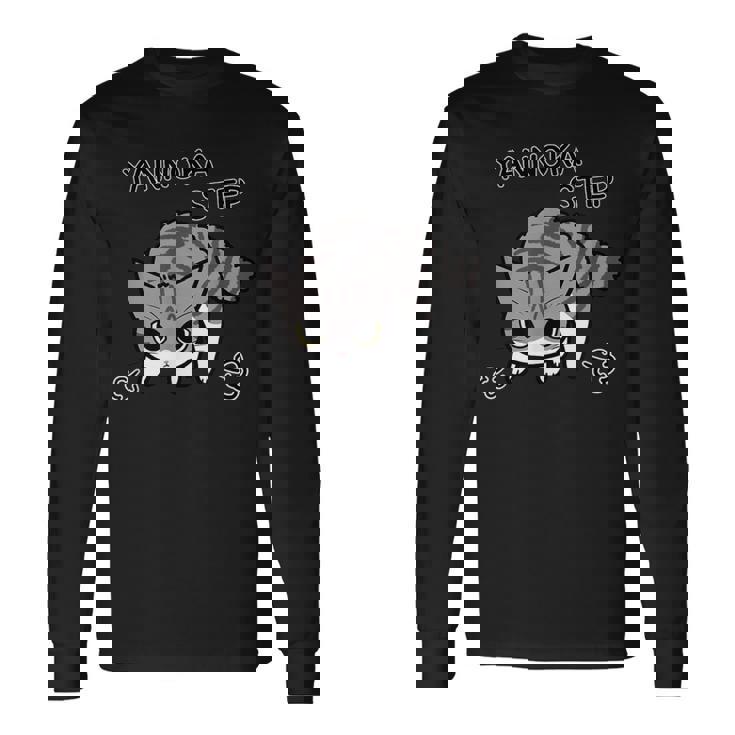 やんのかステップねこ 英語ver キジ白猫 かわいい 猫好き 動物 長袖Tシャツ