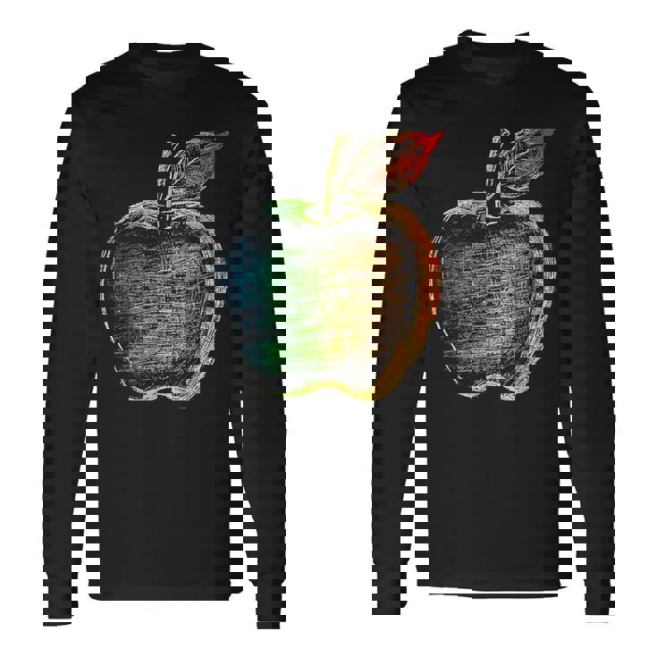 りんご フルーツ ドローイング アート カラフル モチーフ アップル 長袖Tシャツ