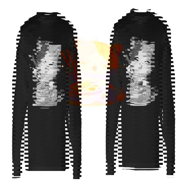 わがまま猫 ねこ ラーメン好き かわいい おもしろ マンガ 長袖Tシャツ