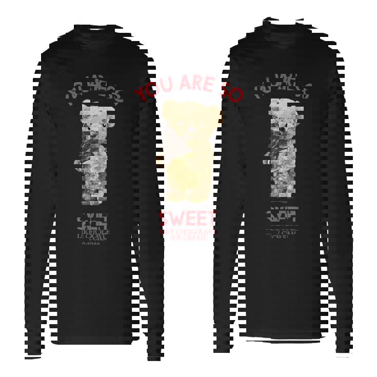 アイスクリームを食べるテディベア 長袖Tシャツ