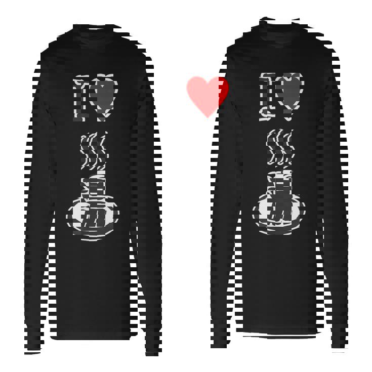 アイラブ・湯 イラスト【温泉】お風呂 マーク 銭湯 記号 ハート お土産 旅行 メッセージ・面白い デザイン 長袖Tシャツ