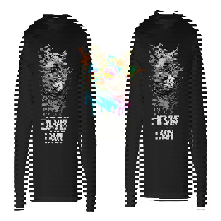 アイ・ドゥー・ホワット・アイ・ワント キャット・ウィズ・サングラス 長袖Tシャツ