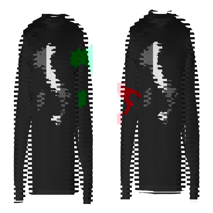 アウトライン イタリア 赤 白 緑 ストライプ 地図 長袖Tシャツ